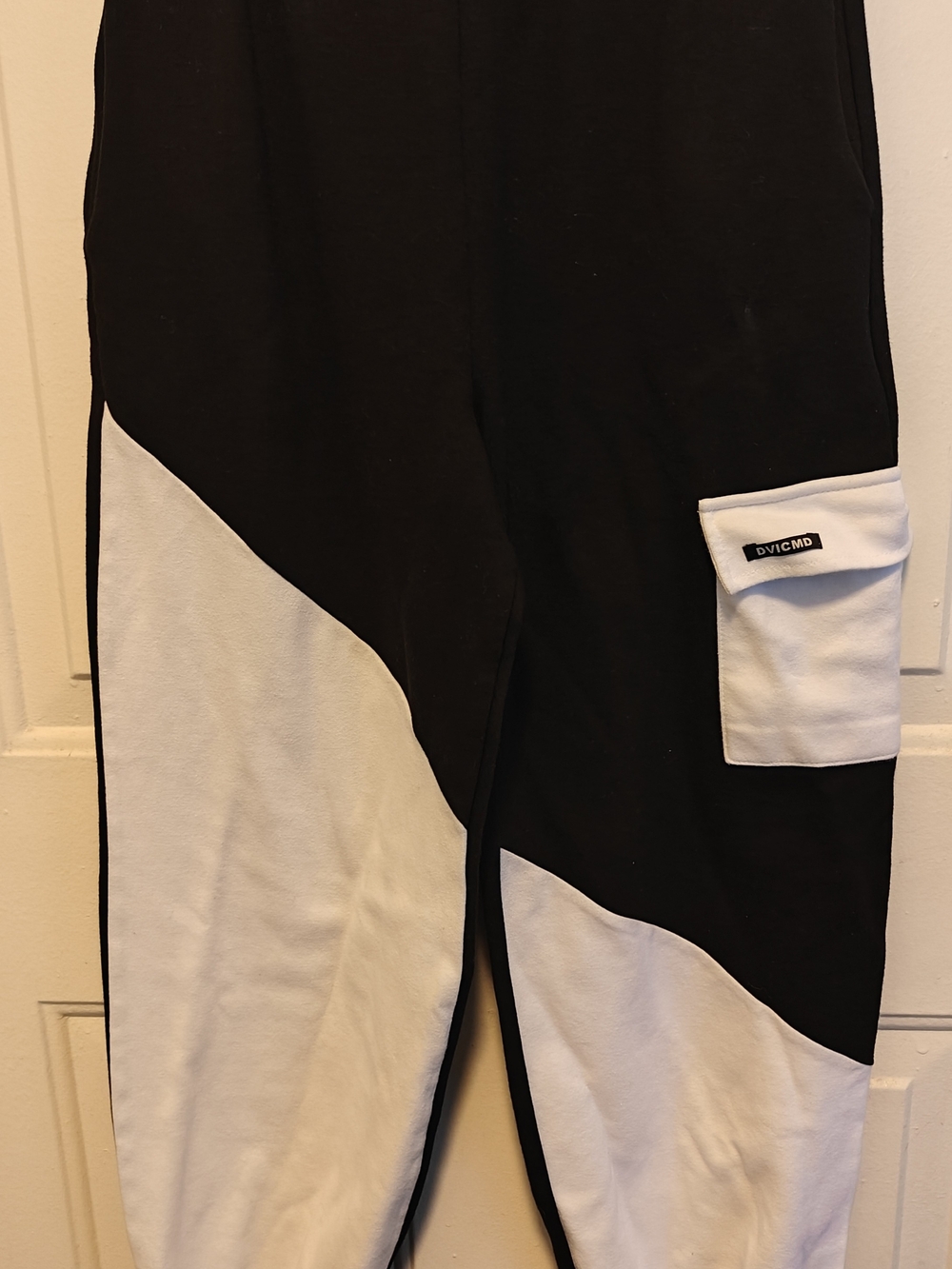 DVICMD Black and White Colorblock Joggers with Pocket Patch
